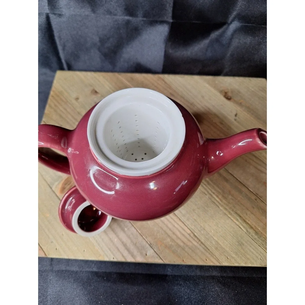 Vintage 1930s McCormick Tea Baltimore Md Ceramic Teapot with Infuser Burgundy